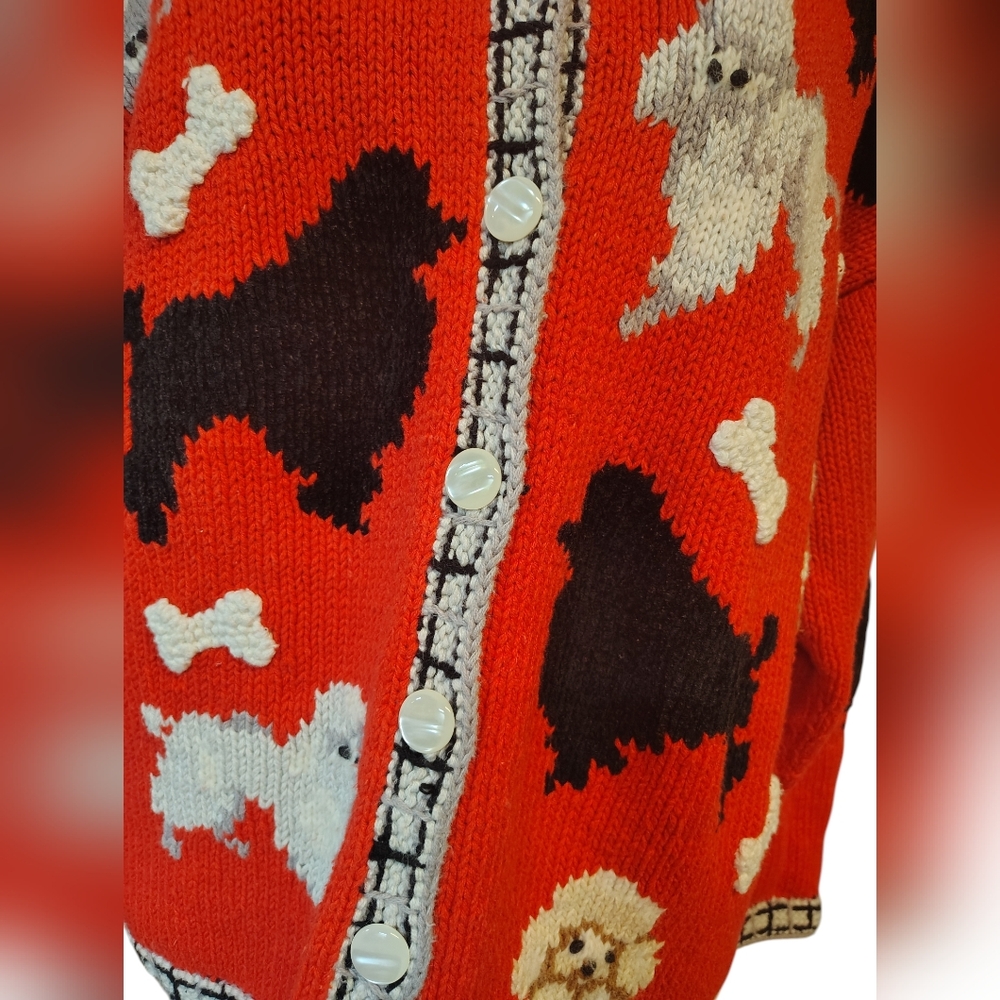 vtg Kitschy hand knitted puppy dog button up sweater - Picture 4 of 5
